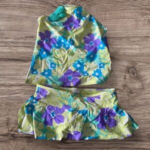 LANDS END EUC GIRLS TWO PIECE BATHING SUIT SWIMWEAR SWIMSUIT BEACH TRAVEL SZ 7